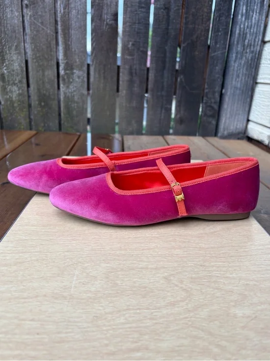 Birdies Hummingbird Velvet Mary Jane Flats In Hot Pink & Orange Sz 8.5 - Picture 2 of 12
